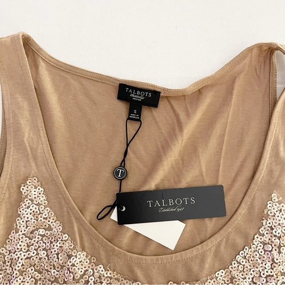 ✨NEW!✨ TALBOTS Women’s Tan Sequin Petite Tank Top - Small - Picture 4 of 10